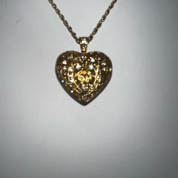 Vintage Gold Plated Filagree Heart Charm with Crystals - Picture 2 of 10